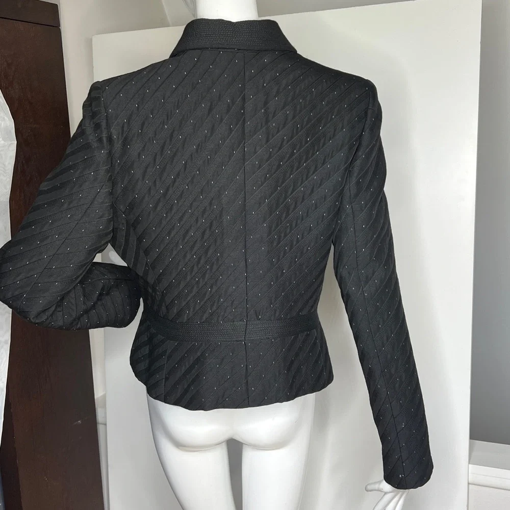 Valentino Sz 16 / 50 Wool Acetate Black Blush Pink Dot Snap Closure Jacket